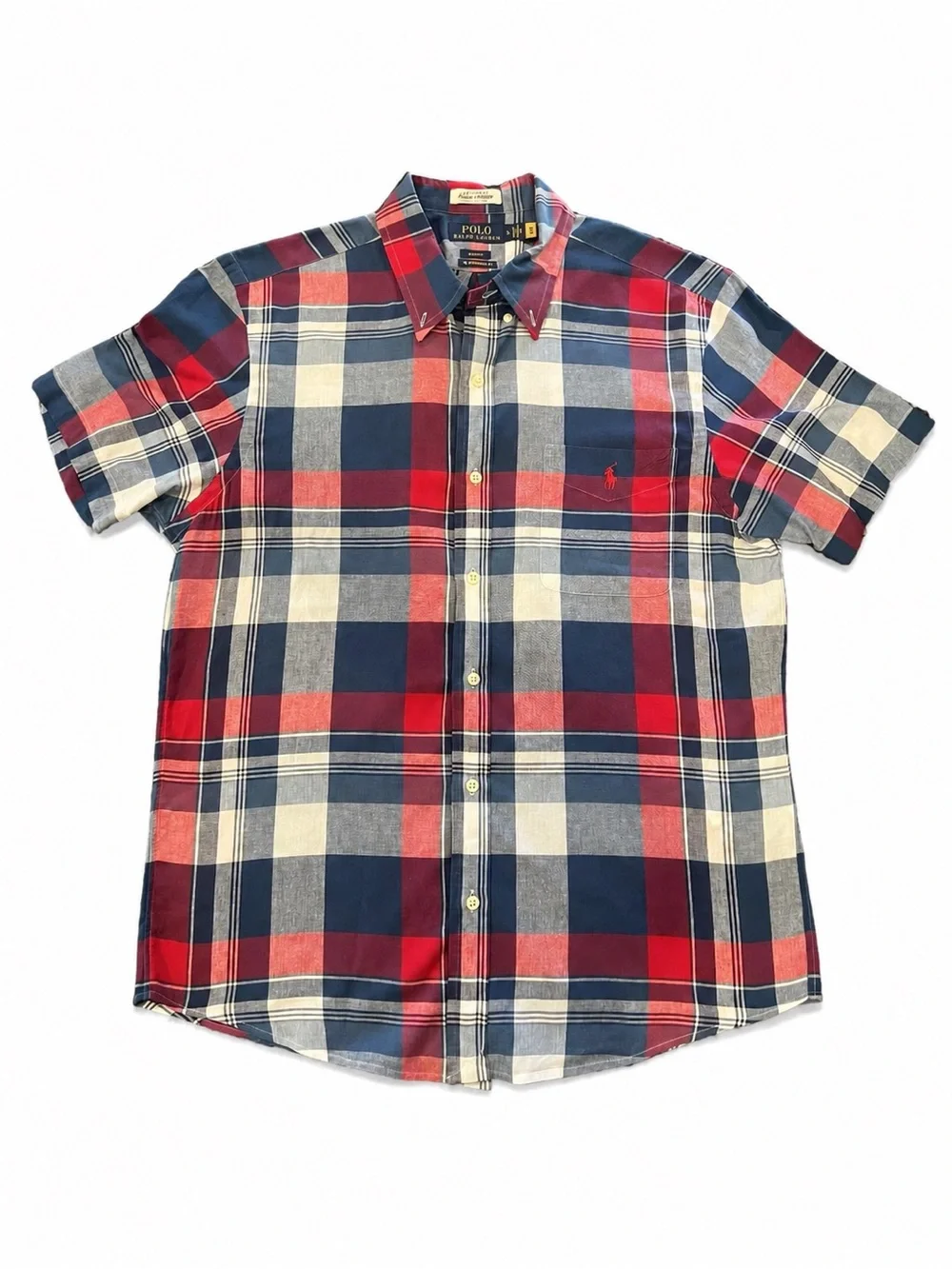 Polo Ralph Lauren Mens Large Authentic Indian Madras Plaid Untucked Shirt